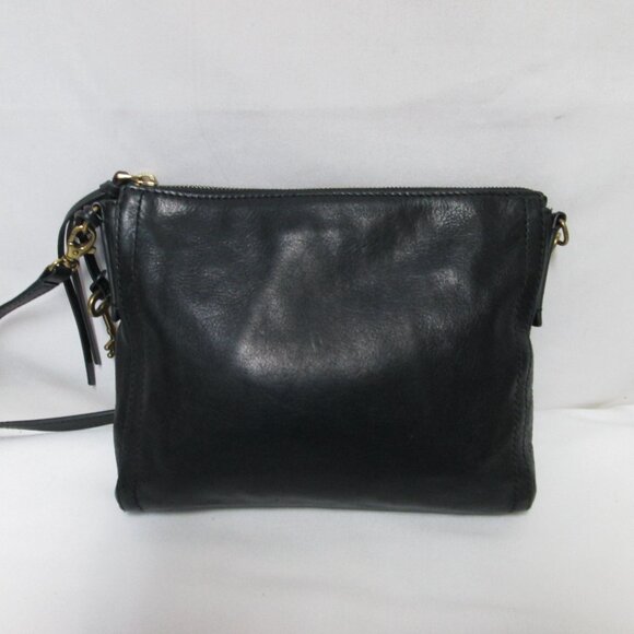 Fossil Leather black Crossbody Bag Purse zip top back slide pocket adjustable - Picture 6 of 13